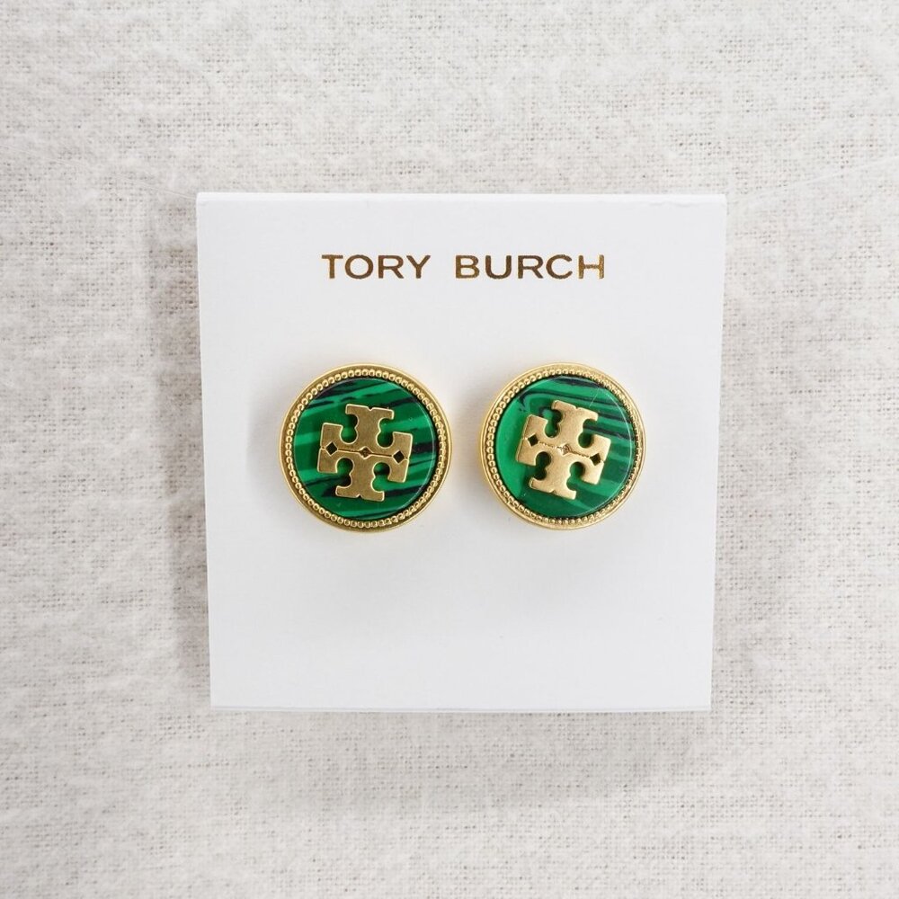 Tory Burch Women's Semi Precious Stud Earrings Green OS - Picture 3 of 13